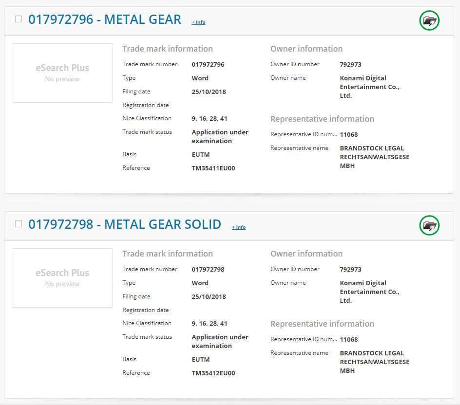 Konami, Metal Gear ve Metal Gear Solid markalarını tescilledi