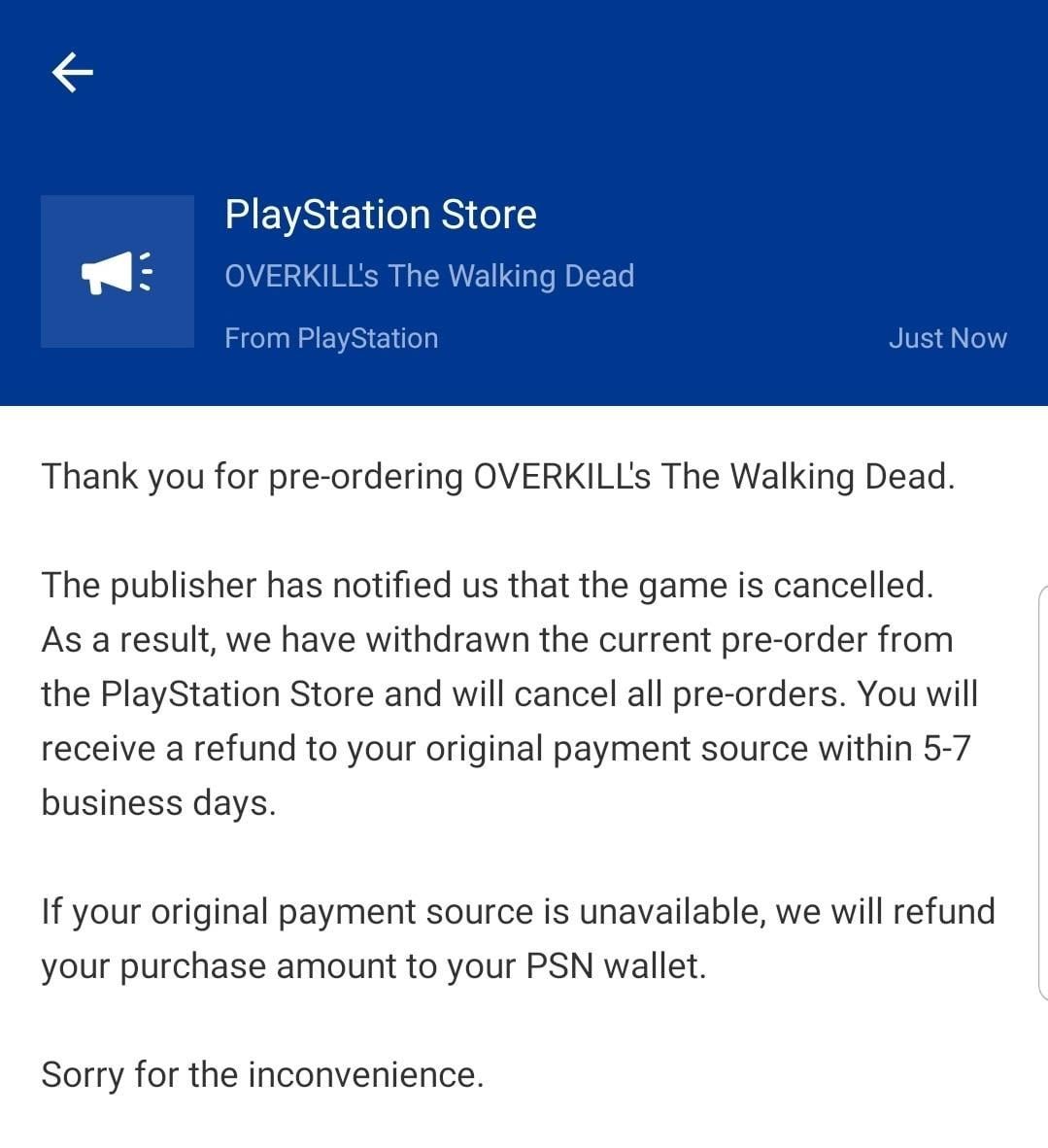 Overkill’s The Walking Dead'in PS4 sürümü iptal edilmiş olabilir