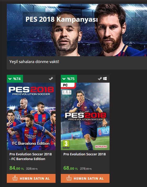 Playstore'da PES 2018 için %75 oranında büyük bir indirim var