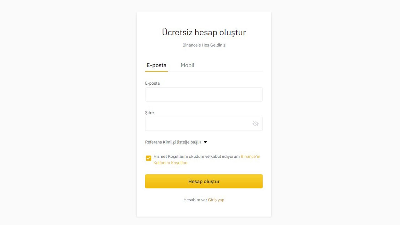 binance hesap oluşturma