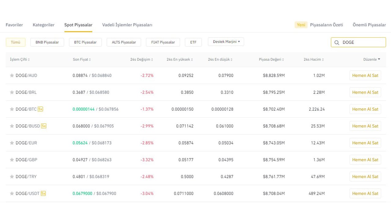 binance dogecoin