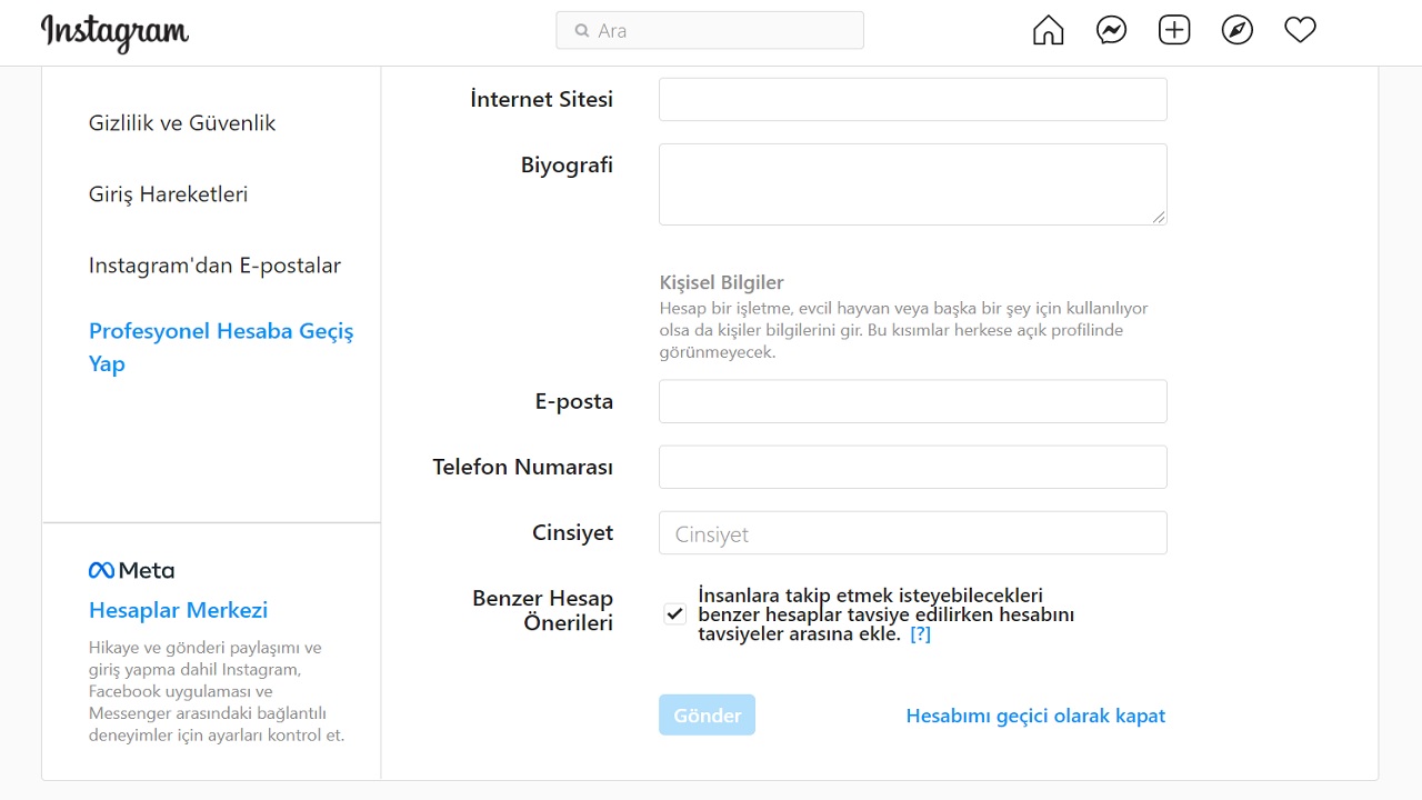 instagram geçici hesap kapatma