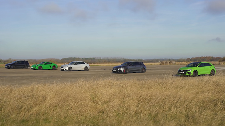 Audi RS3, Mercedes AMG A45, BMW M2, Porsche Cayman GTS, Volkswagen Golf R